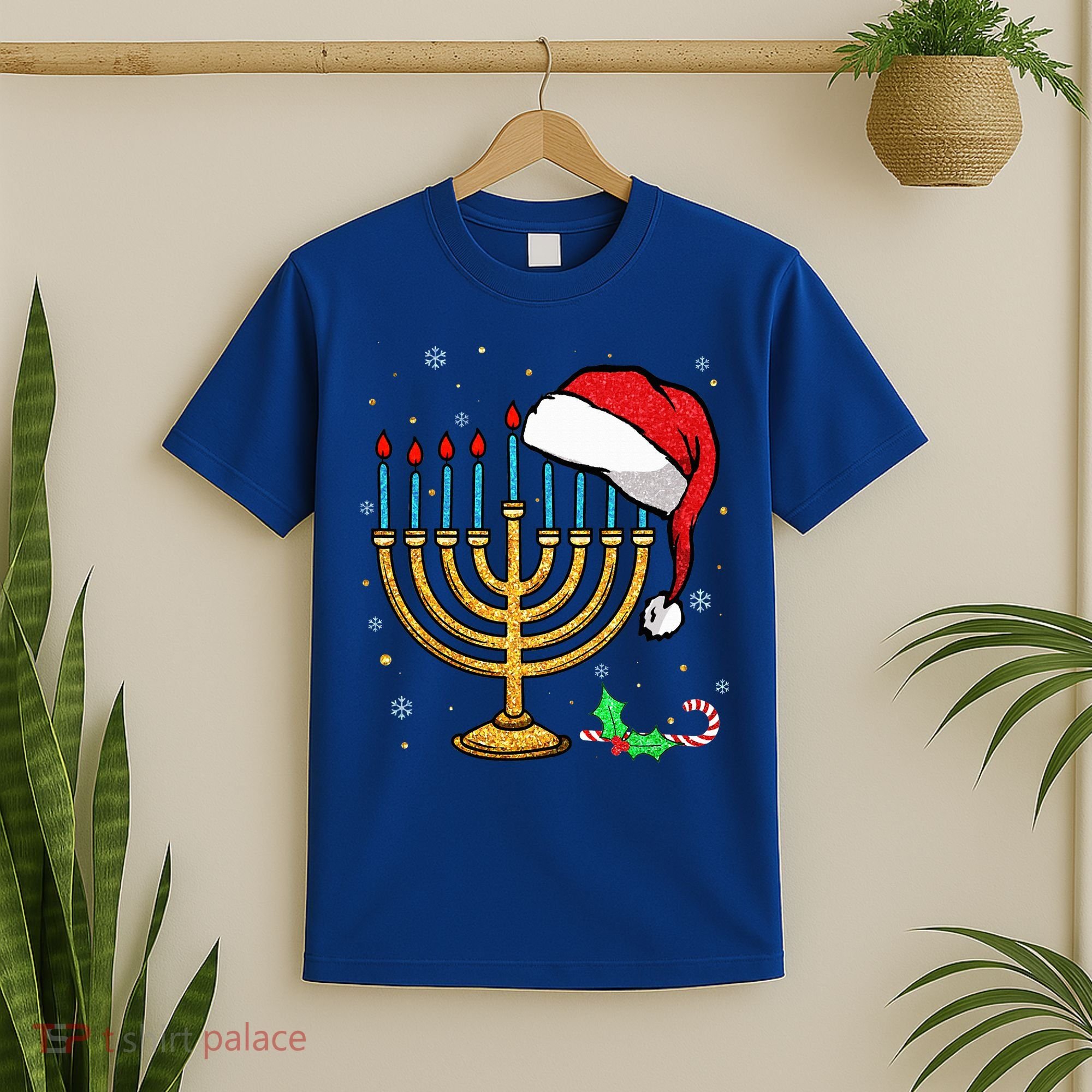 Menorah Santa Hat Chanukah Hanukkah Jewish Christmas Pajama   T-Shirt