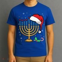 Menorah Santa Hat Chanukah Hanukkah Jewish Christmas Pajama   T-Shirt thumb 3