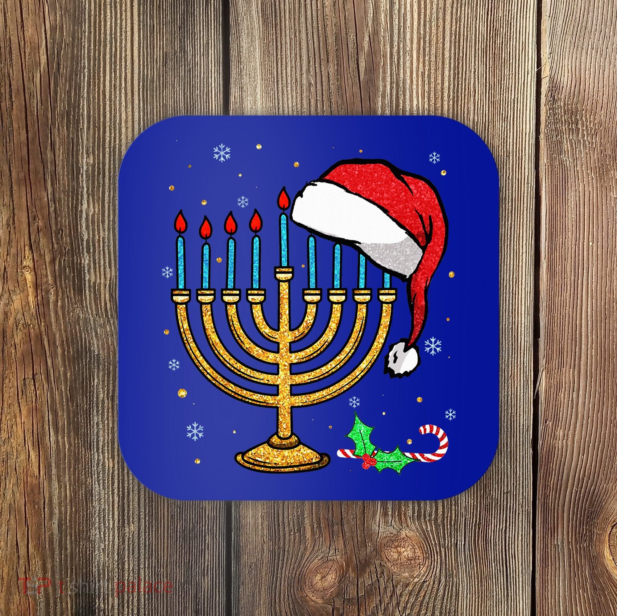 Menorah Santa Hat Chanukah Hanukkah Jewish Christmas Pajama   Coaster