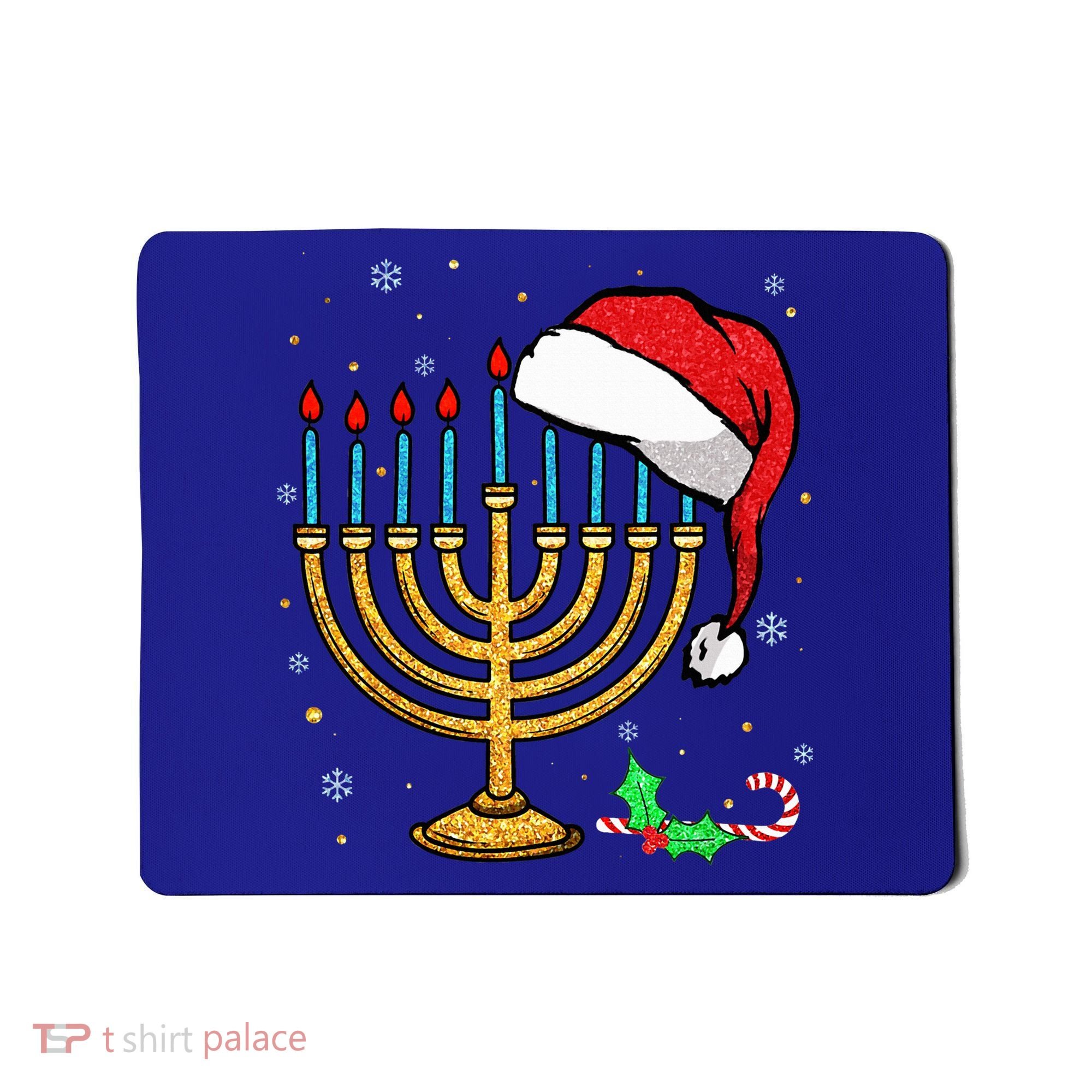 Menorah Santa Hat Chanukah Hanukkah Jewish Christmas Pajama   Mousepad