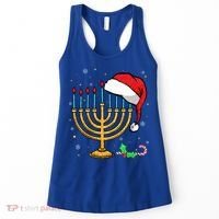 Menorah Santa Hat Chanukah Hanukkah Jewish Christmas Pajama   Women's Tank Top thumb 0