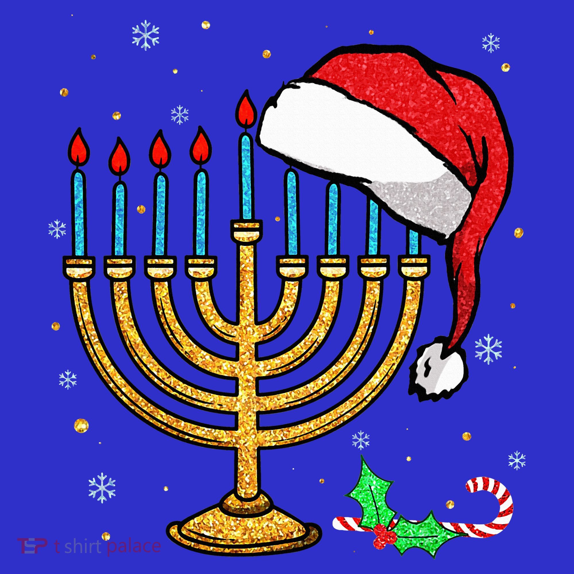 Menorah Santa Hat Chanukah Hanukkah Jewish Christmas Pajama   Women's Tank Top