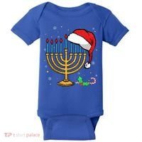 Menorah Santa Hat Chanukah Hanukkah Jewish Christmas Pajama   Baby Bodysuit thumb 0
