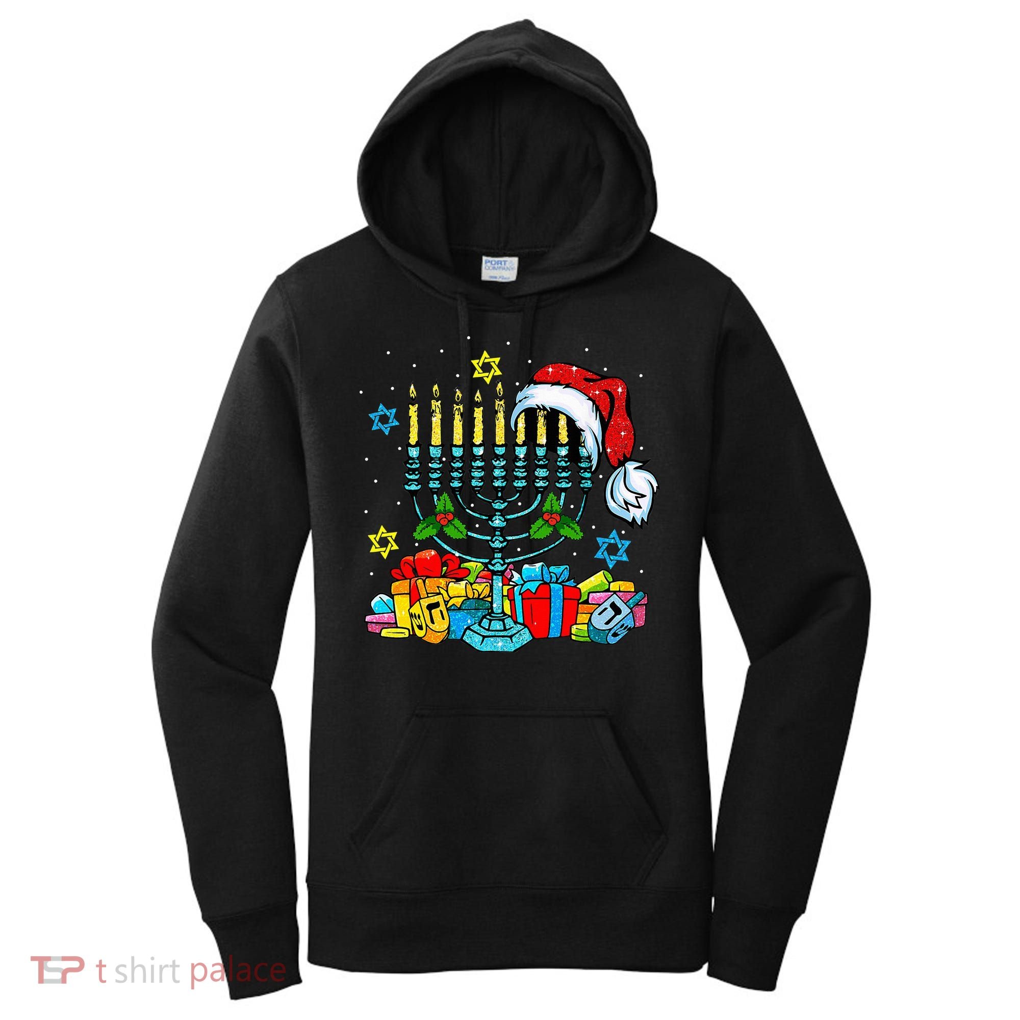 Menorah Santa Hat Chanukah Hanukkah Jewish Christmas Pajama  Women's Hoodie