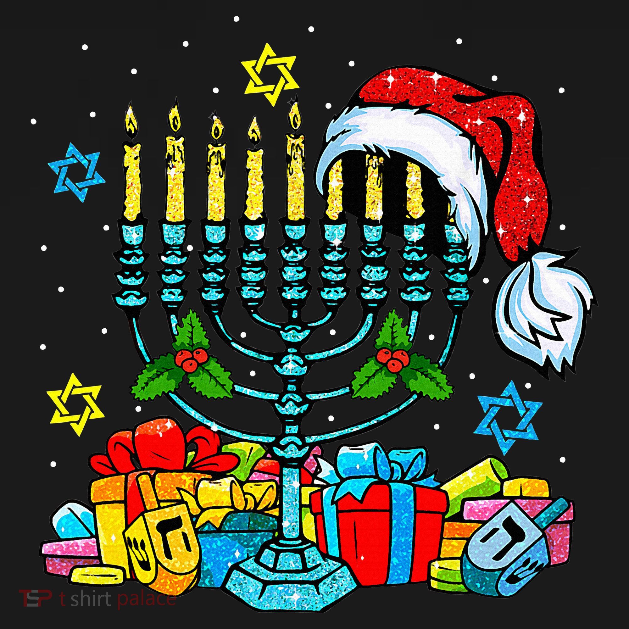 Menorah Santa Hat Chanukah Hanukkah Jewish Christmas Pajama  Women's Hoodie