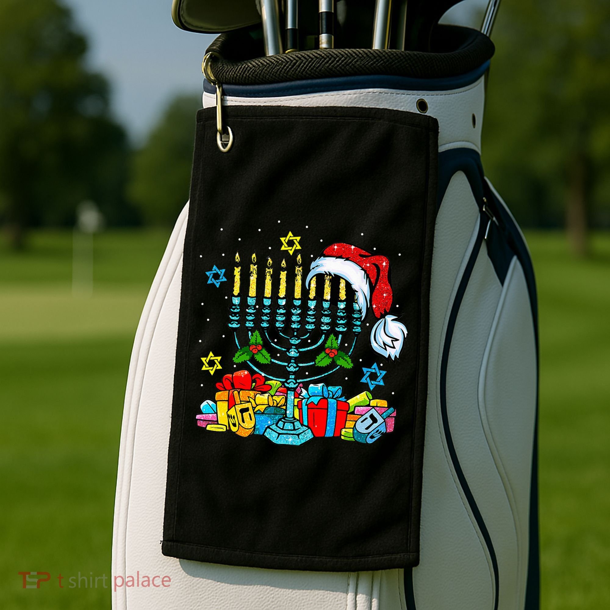 Menorah Santa Hat Chanukah Hanukkah Jewish Christmas Pajama  Golf Towel