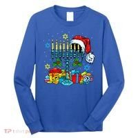 Menorah Santa Hat Chanukah Hanukkah Jewish Christmas Pajama  Long Sleeve Shirt thumb 0