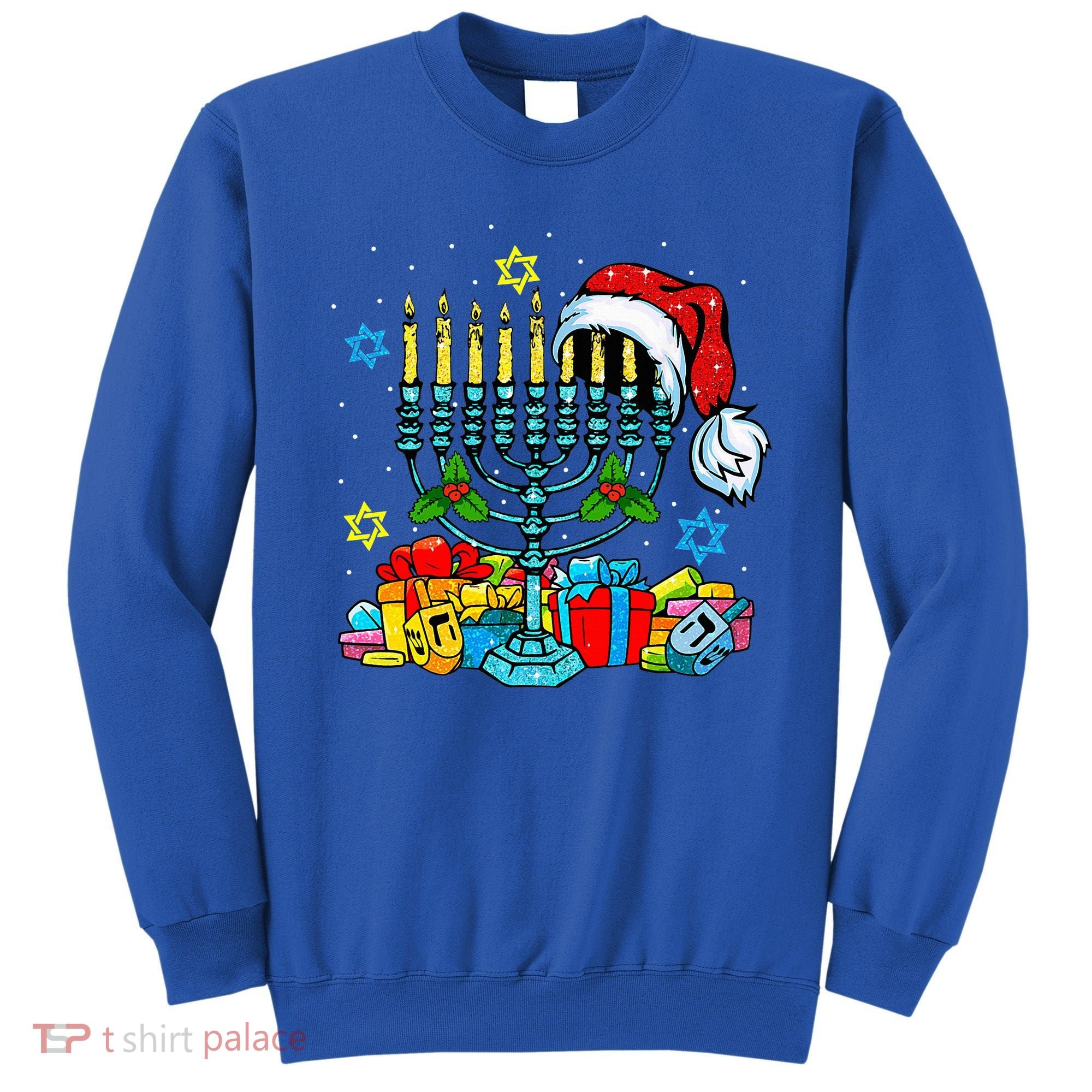Menorah Santa Hat Chanukah Hanukkah Jewish Christmas Pajama  Sweatshirt