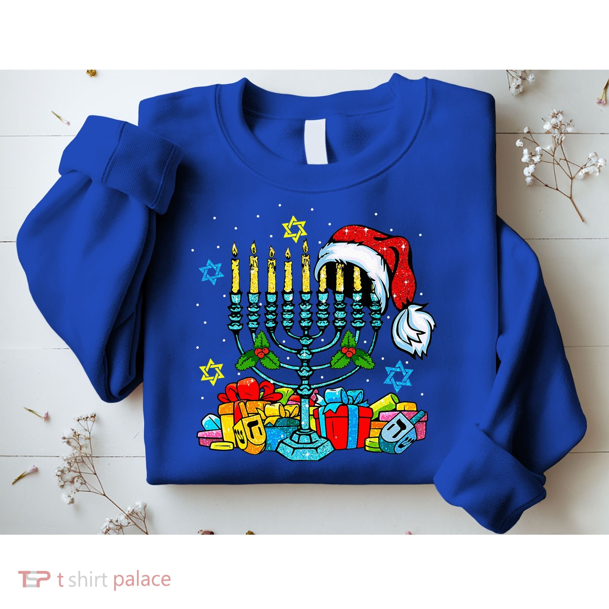Menorah Santa Hat Chanukah Hanukkah Jewish Christmas Pajama  Sweatshirt