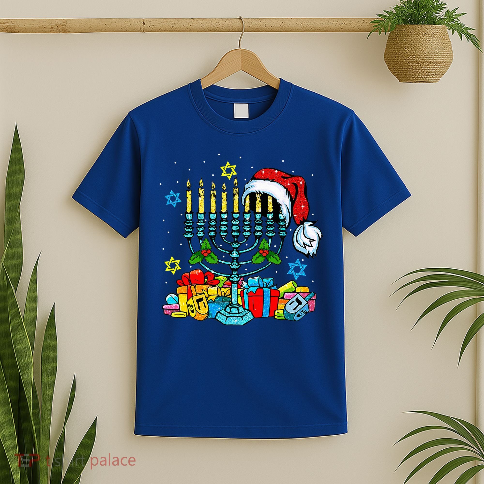 Menorah Santa Hat Chanukah Hanukkah Jewish Christmas Pajama  T-Shirt