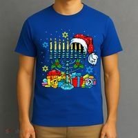 Menorah Santa Hat Chanukah Hanukkah Jewish Christmas Pajama  T-Shirt thumb 3