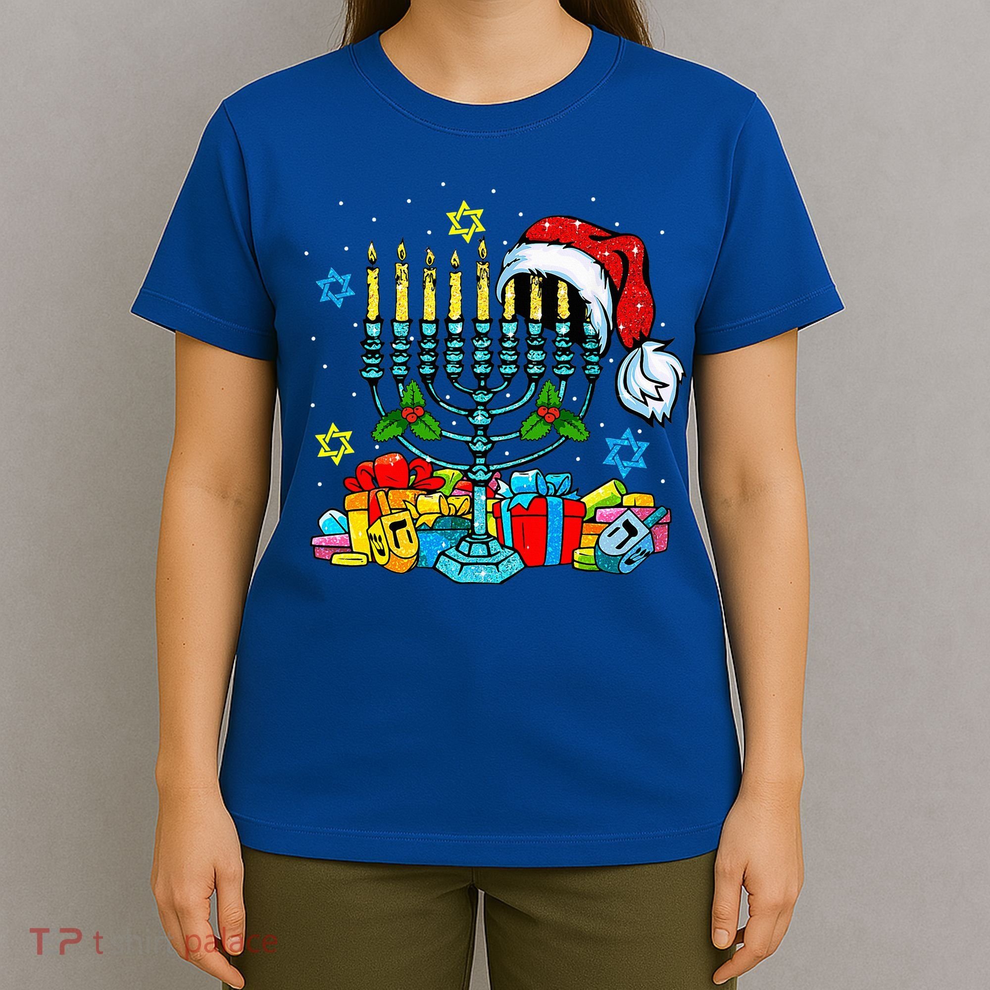 Menorah Santa Hat Chanukah Hanukkah Jewish Christmas Pajama  T-Shirt