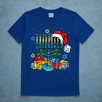 Menorah Santa Hat Chanukah Hanukkah Jewish Christmas Pajama  T-Shirt thumb 5