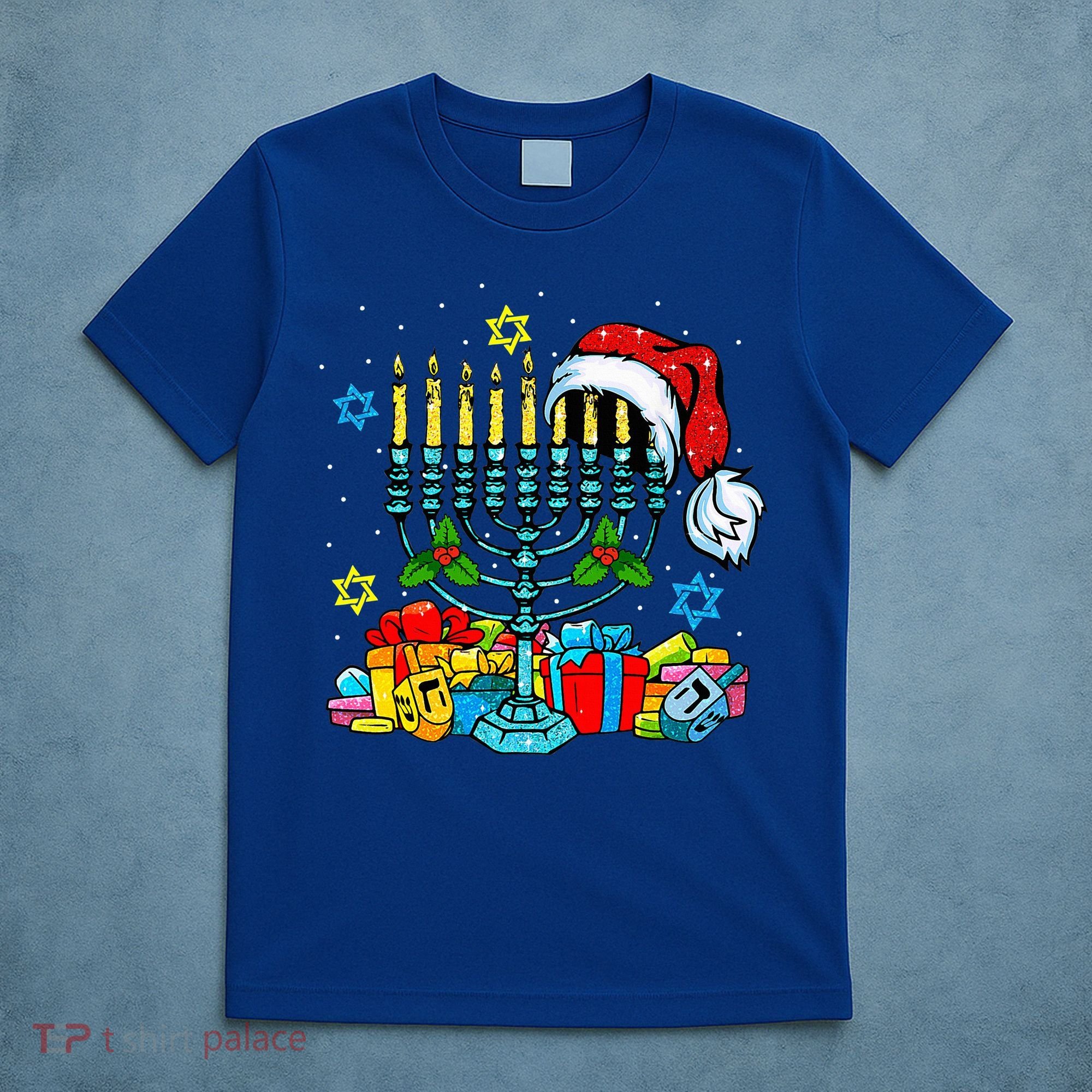Menorah Santa Hat Chanukah Hanukkah Jewish Christmas Pajama  T-Shirt