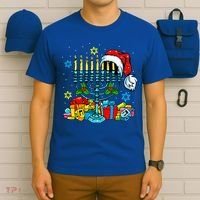 Menorah Santa Hat Chanukah Hanukkah Jewish Christmas Pajama  T-Shirt thumb 6