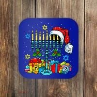 Menorah Santa Hat Chanukah Hanukkah Jewish Christmas Pajama  Coaster thumb 0