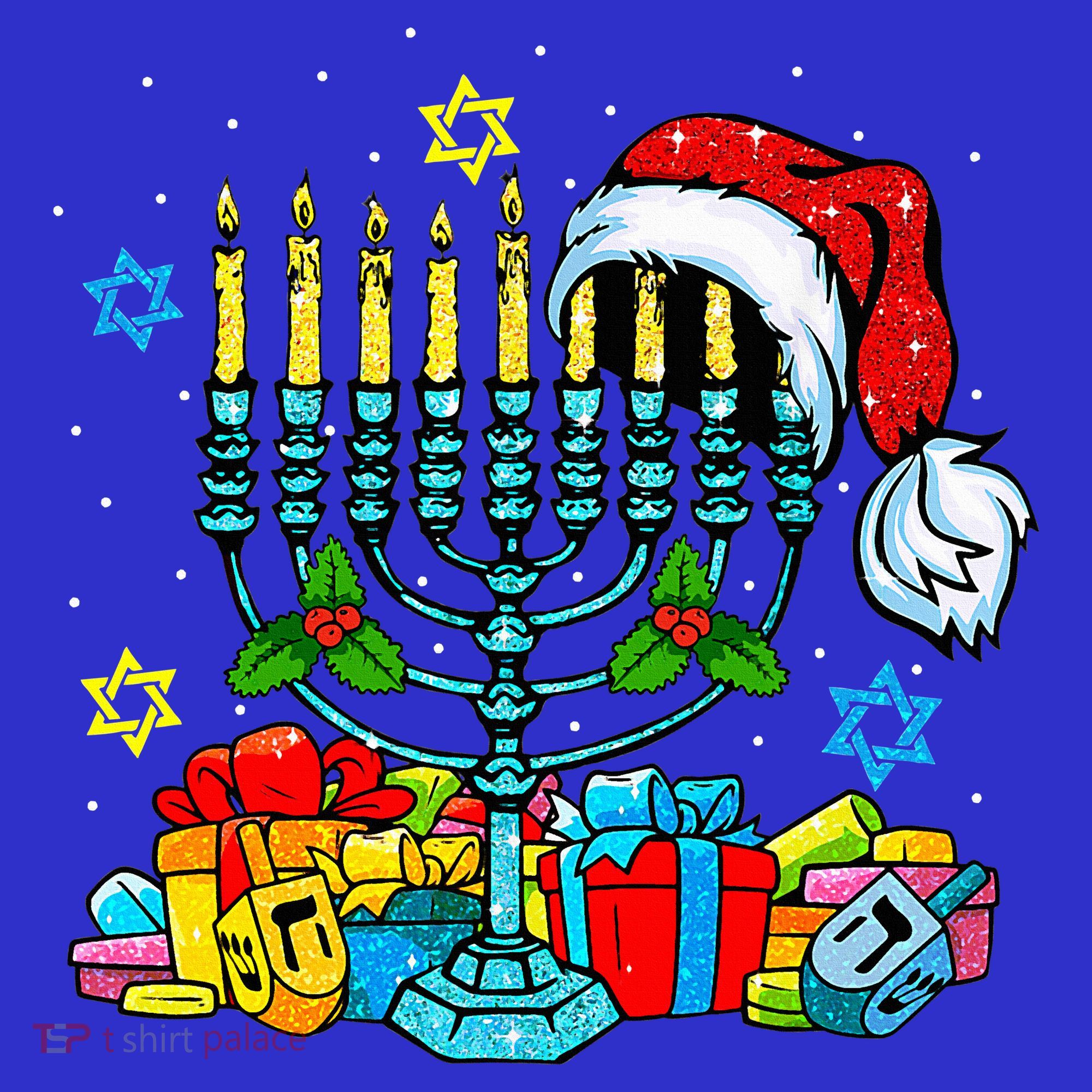 Menorah Santa Hat Chanukah Hanukkah Jewish Christmas Pajama  Coaster