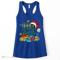 Menorah Santa Hat Chanukah Hanukkah Jewish Christmas Pajama  Women's Tank Top thumb 0