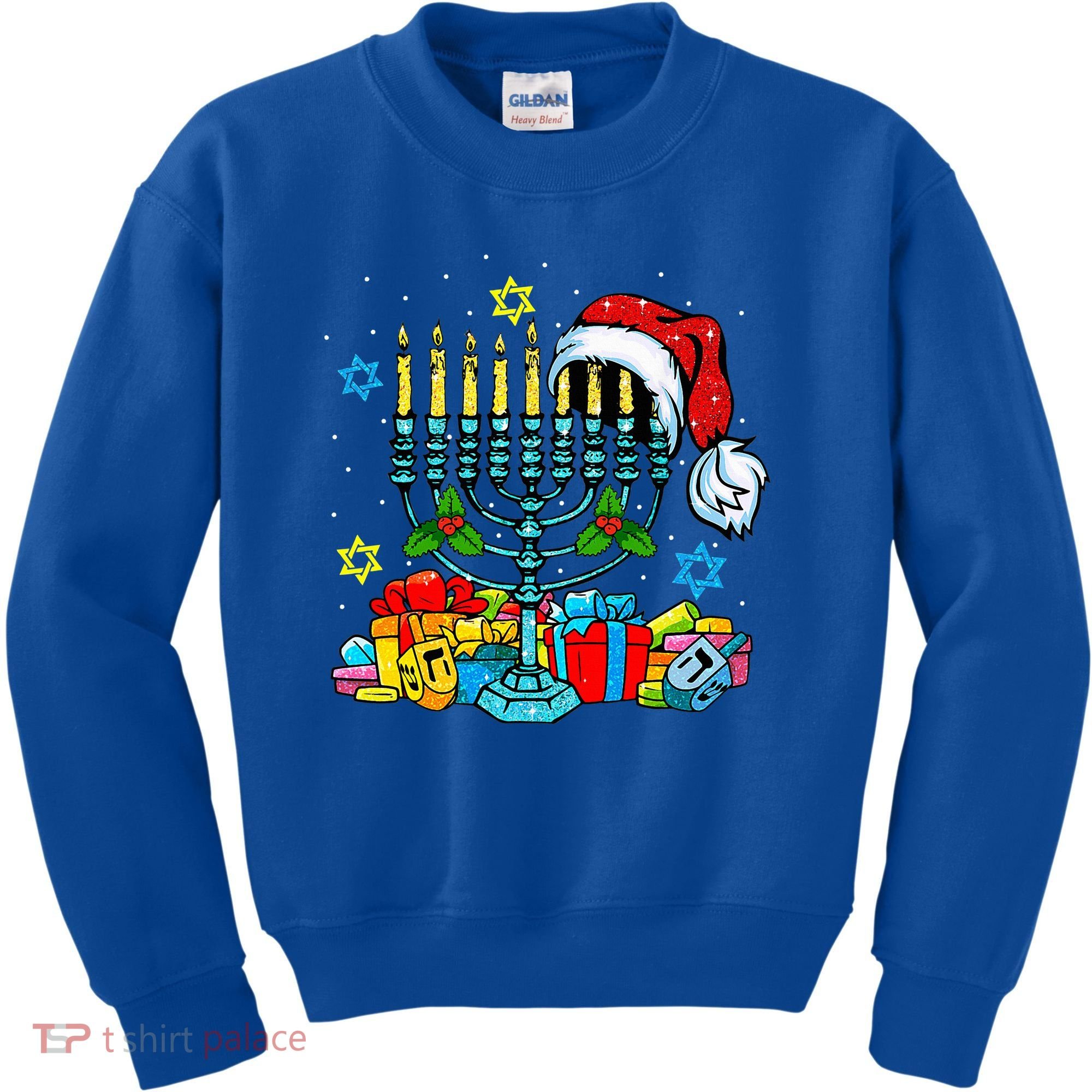 Menorah Santa Hat Chanukah Hanukkah Jewish Christmas Pajama  Kids Sweatshirt