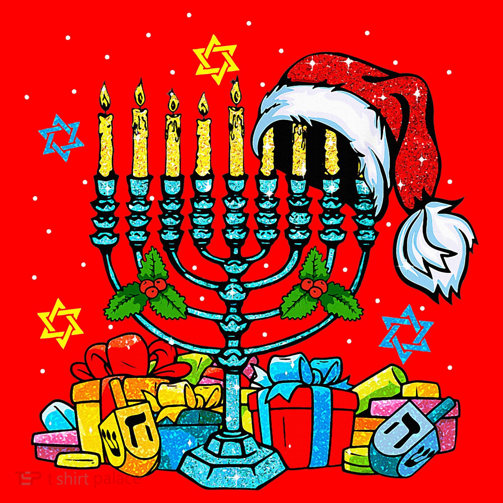 Menorah Santa Hat Chanukah Hanukkah Jewish Christmas Pajama  Santa Hat