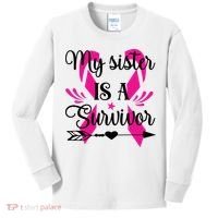 My Sister Is A Survivor Breast Cancer Awareness Kids Long Sleeve Shirt thumb 0