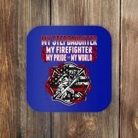 My Stepdaughter Is A Firefighter Hero Proud Fire Stepparent Funny Gift Coaster thumb 0