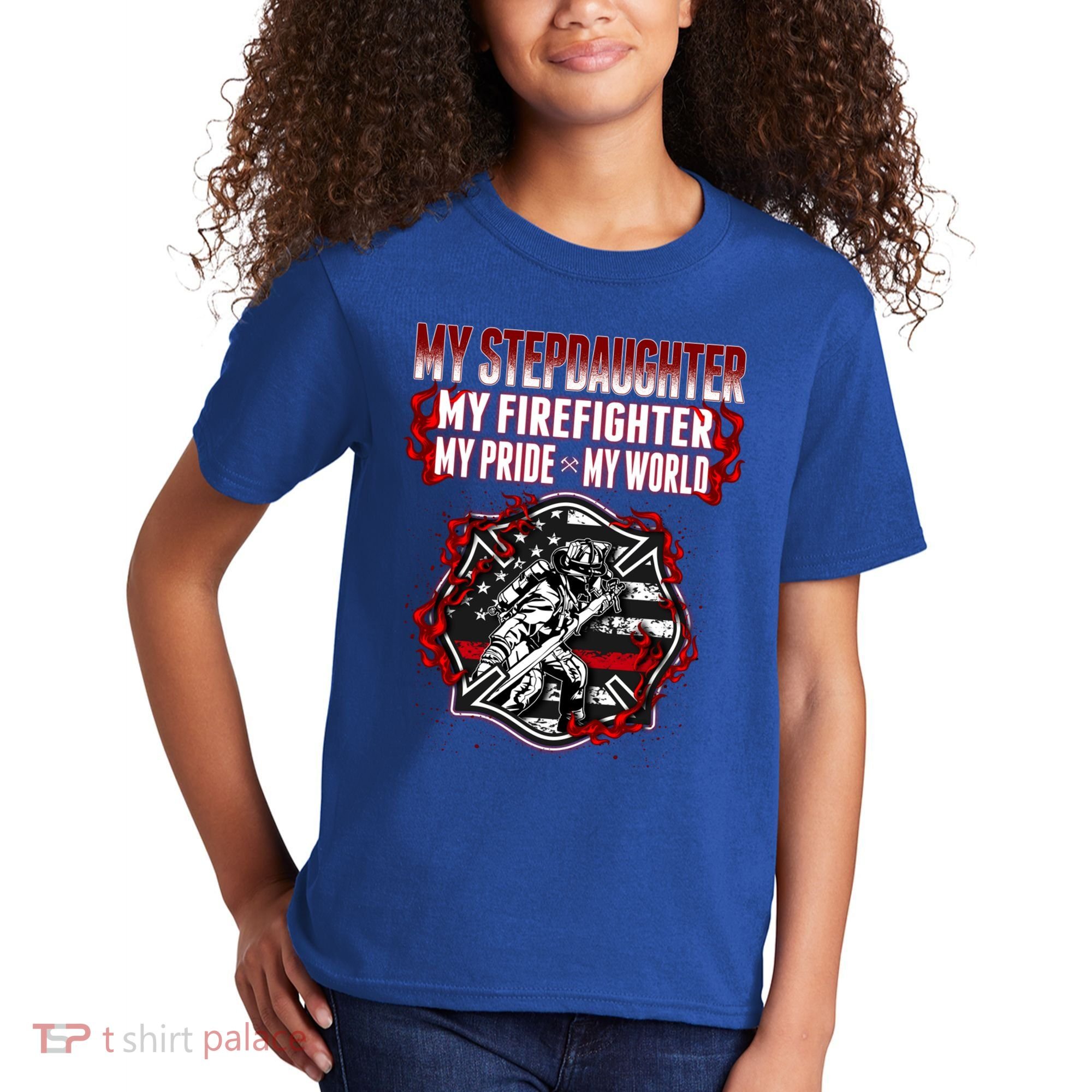 My Stepdaughter Is A Firefighter Hero Proud Fire Stepparent Funny Gift Kids T-Shirt