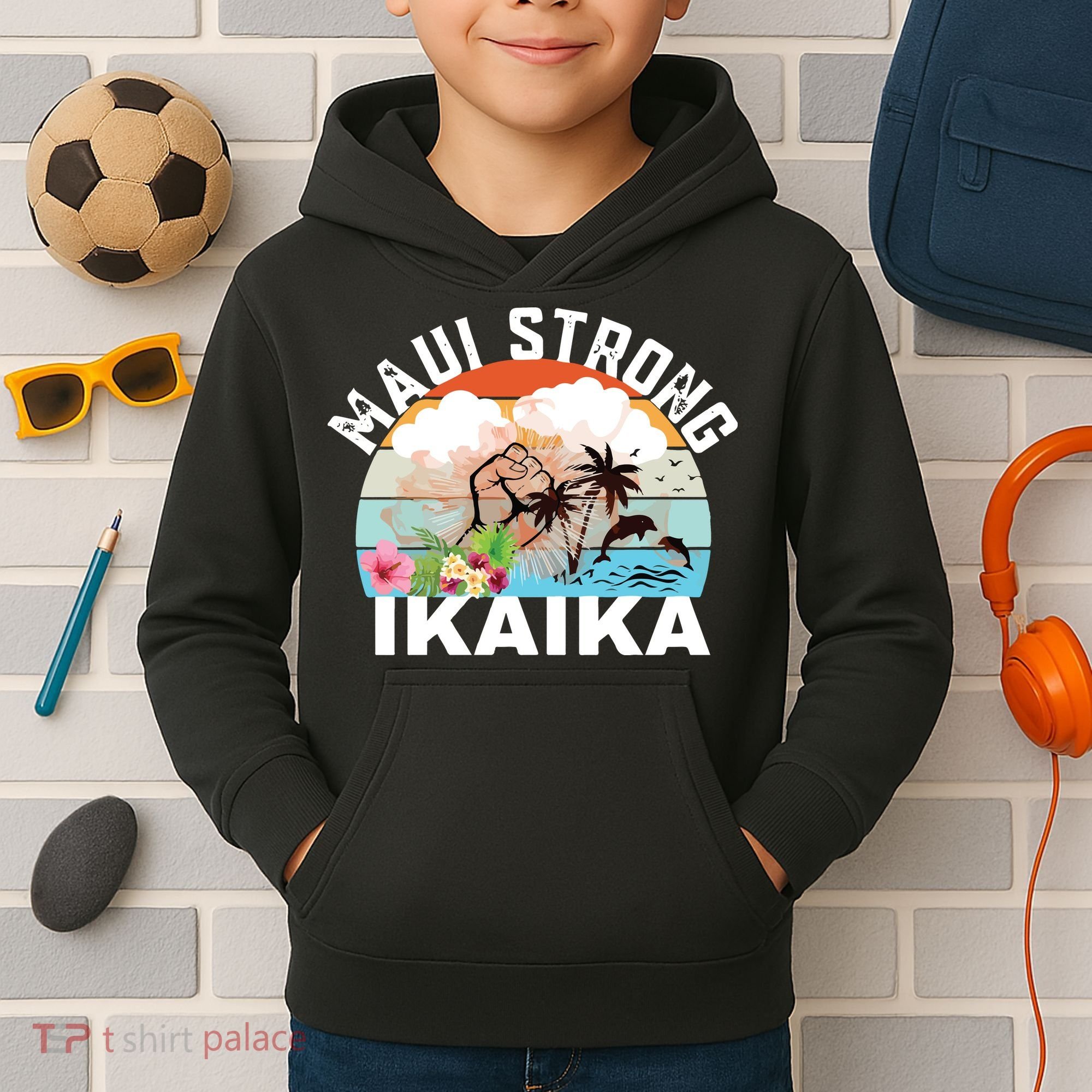 Maui Strong Ikaika Lahaina Banyan Tree Maui Hawaii Shoreline Kids Hoodie