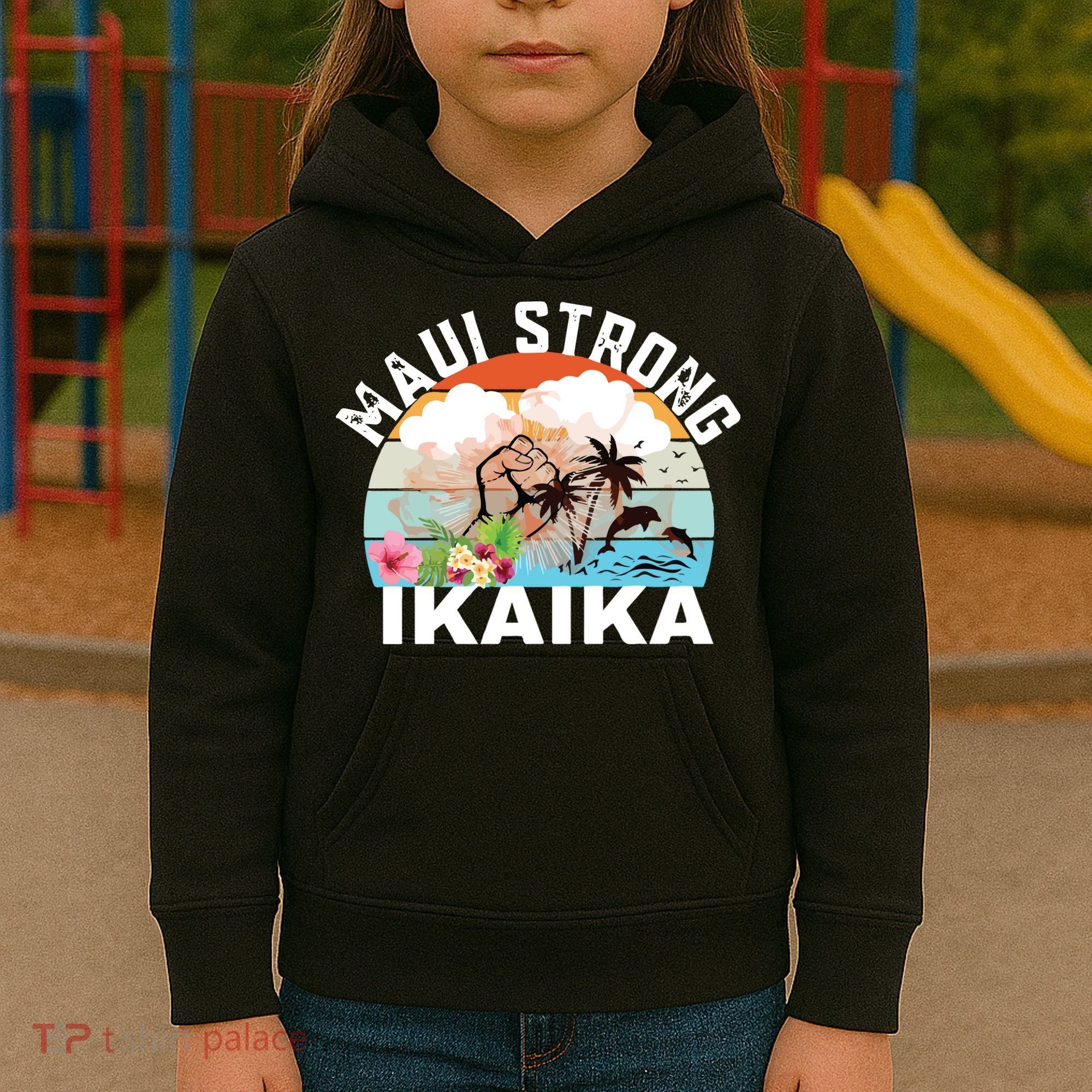 Maui Strong Ikaika Lahaina Banyan Tree Maui Hawaii Shoreline Kids Hoodie
