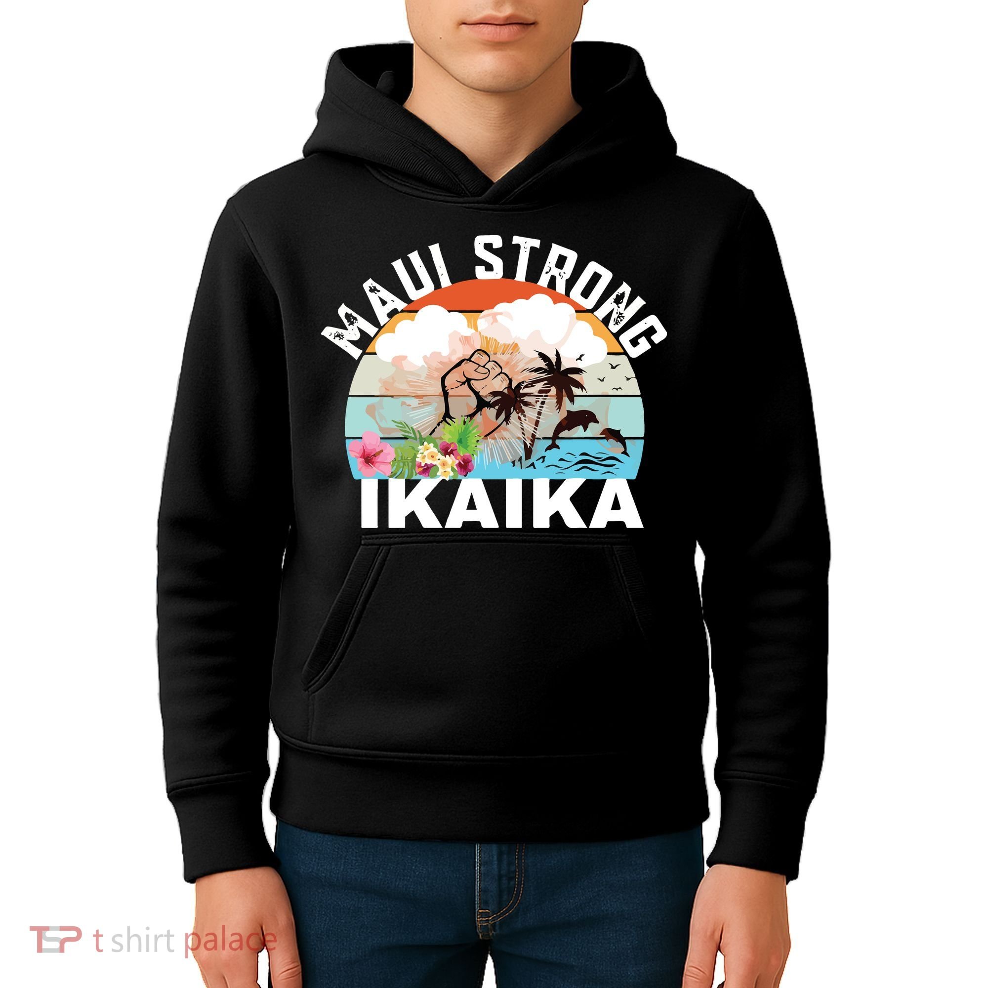 Maui Strong Ikaika Lahaina Banyan Tree Maui Hawaii Shoreline Kids Hoodie