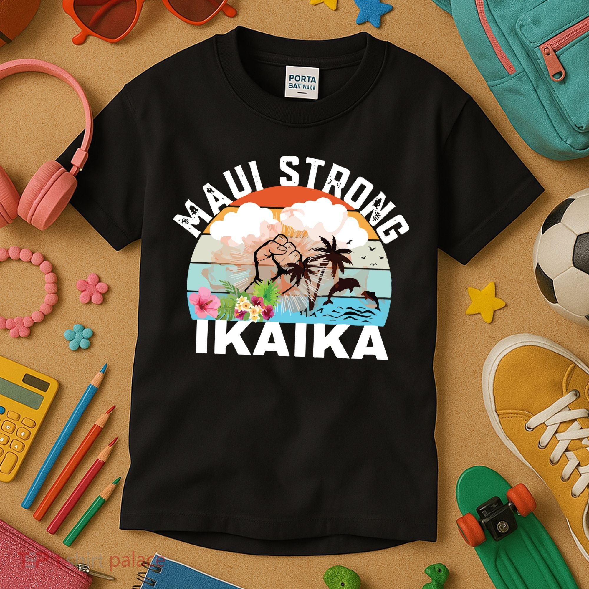 Maui Strong Ikaika Lahaina Banyan Tree Maui Hawaii Shoreline Kids T-Shirt