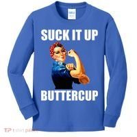 Motivational Suck It Up Buttercup Rosie Riveter Kids Long Sleeve Shirt thumb 0