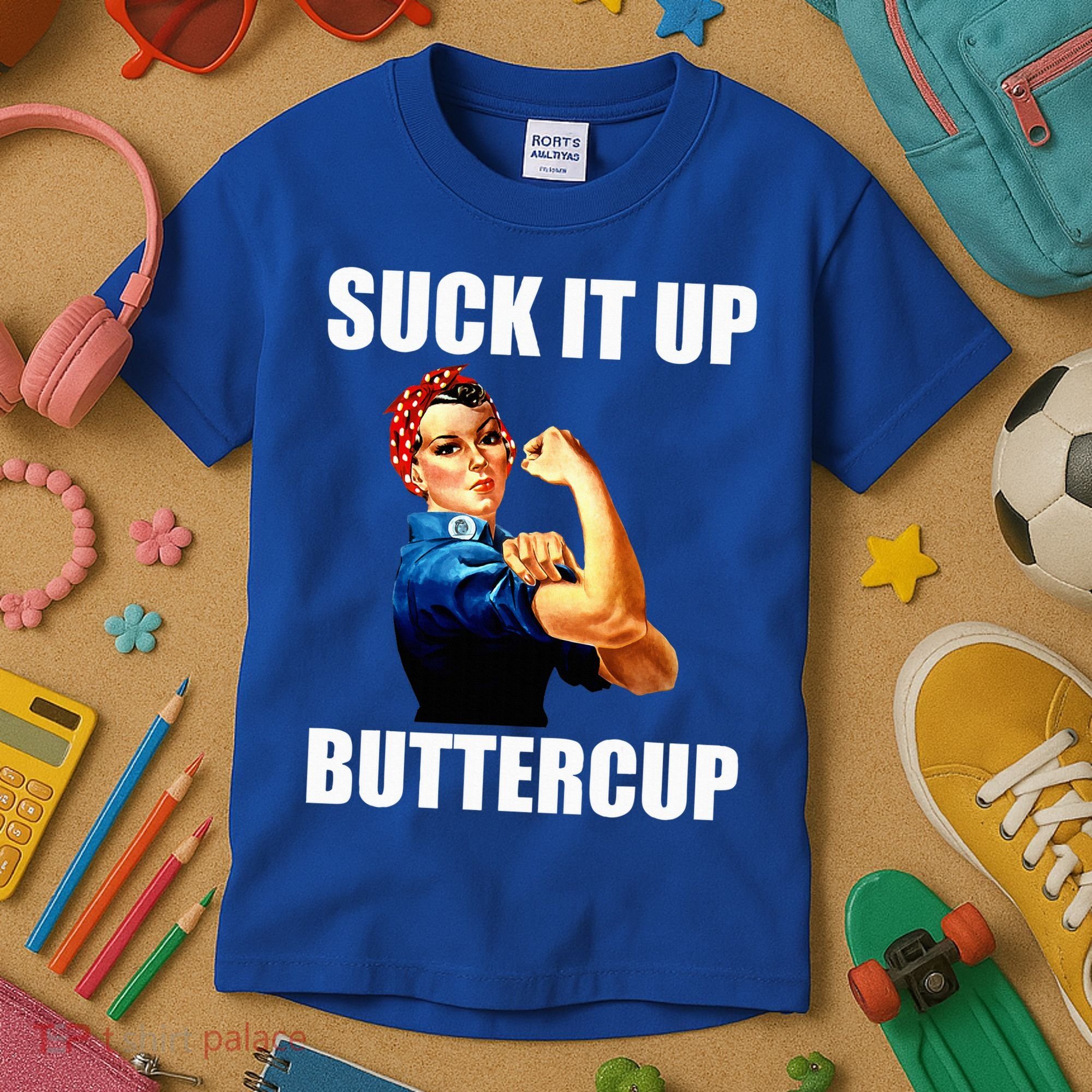 Motivational Suck It Up Buttercup Rosie Riveter Kids T-Shirt