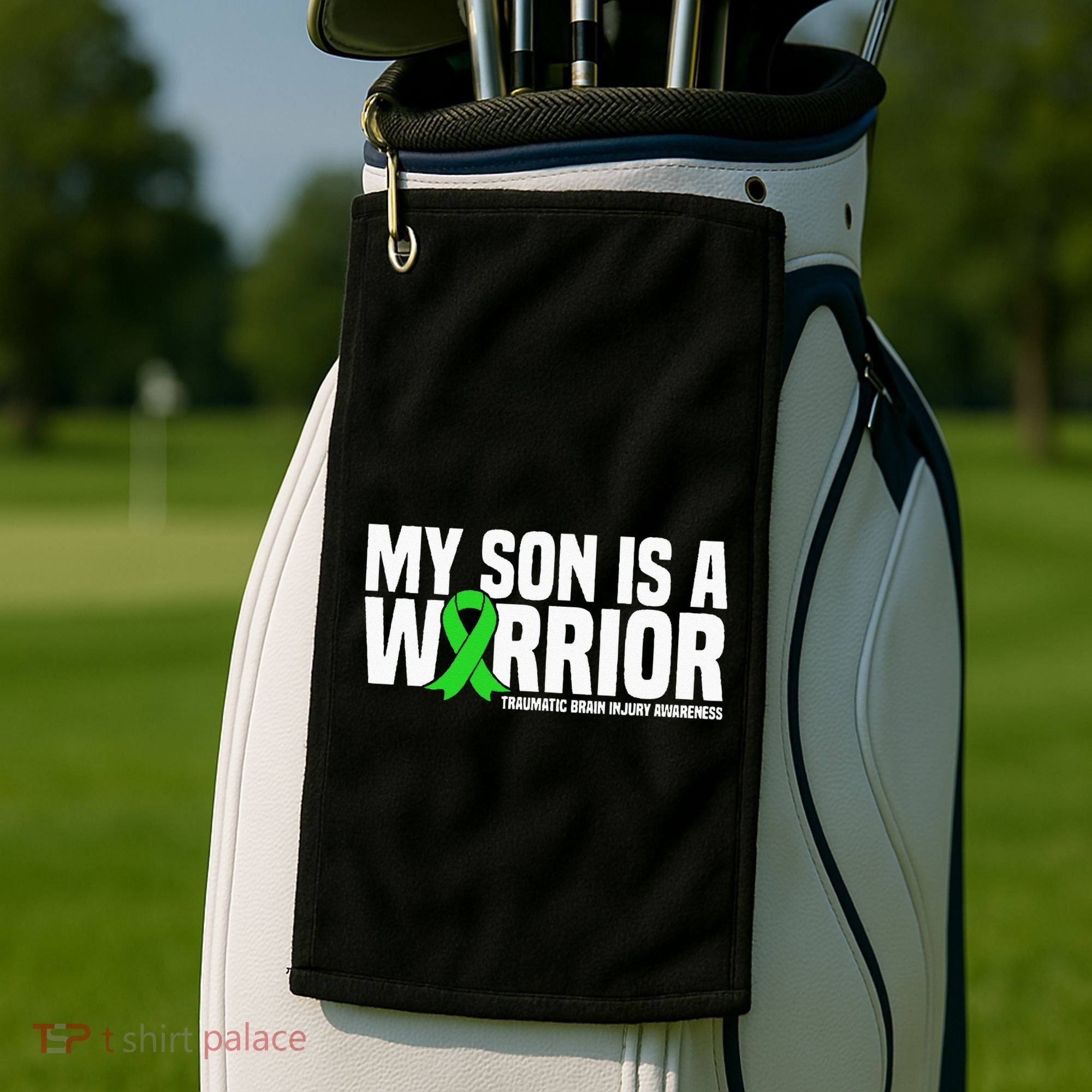 My Son Is A Warrior Traumatic Brain Injury Awareness Golf Towel