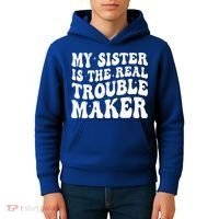 My Sister Is The Real Trouble Maker Funny Groovy Kids Hoodie thumb 4