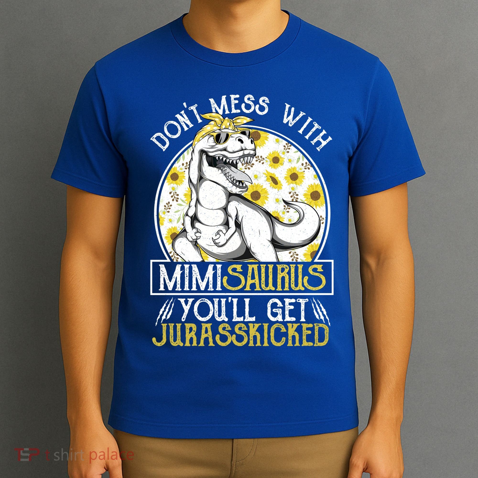 Mimi Saurus Jurasskicked Sunflower Grandma T Rex Gift T-Shirt