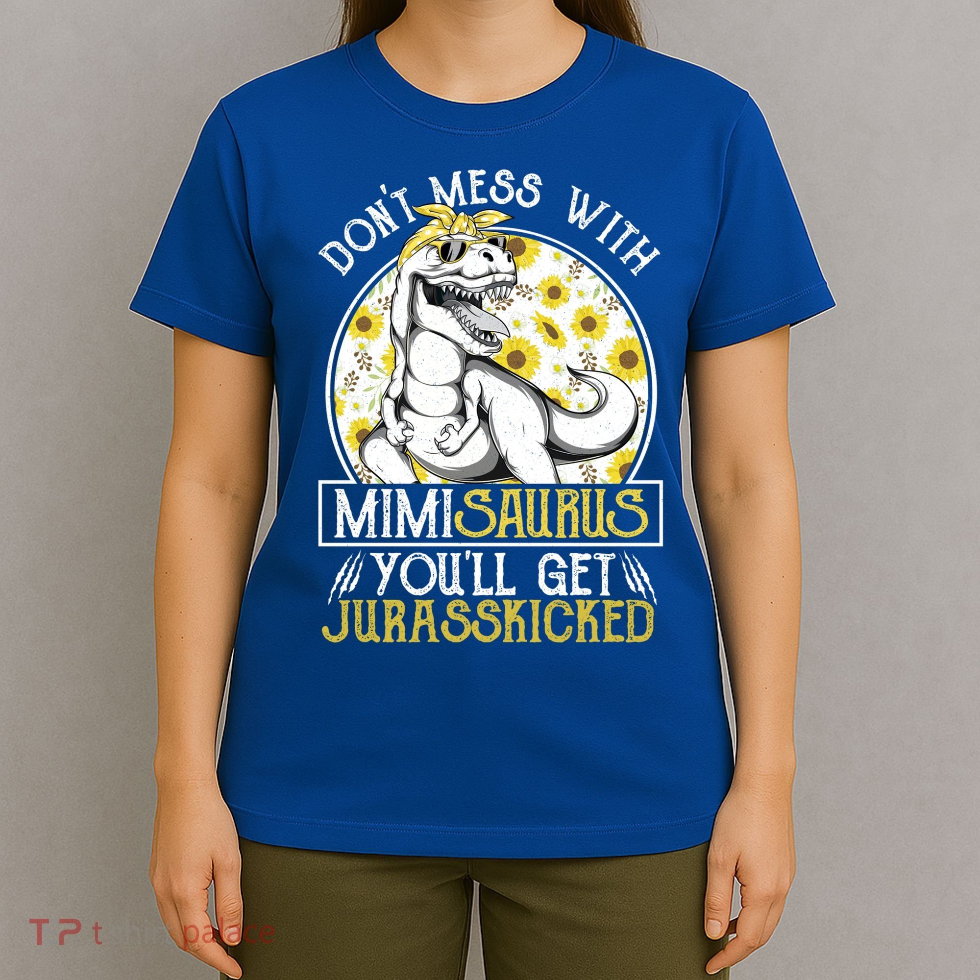 Mimi Saurus Jurasskicked Sunflower Grandma T Rex Gift T-Shirt