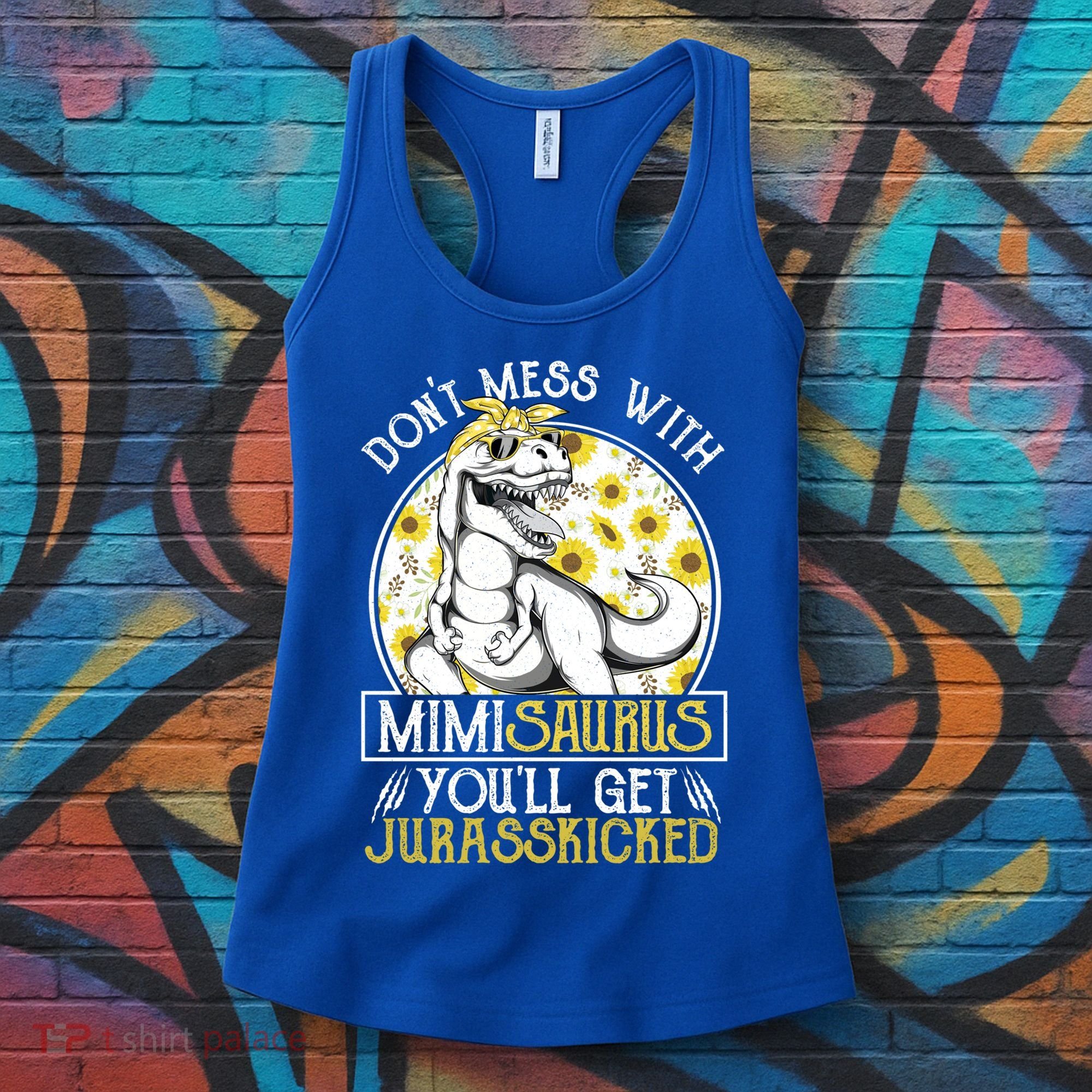 Mimi Saurus Jurasskicked Sunflower Grandma T Rex Gift Women's Tank Top