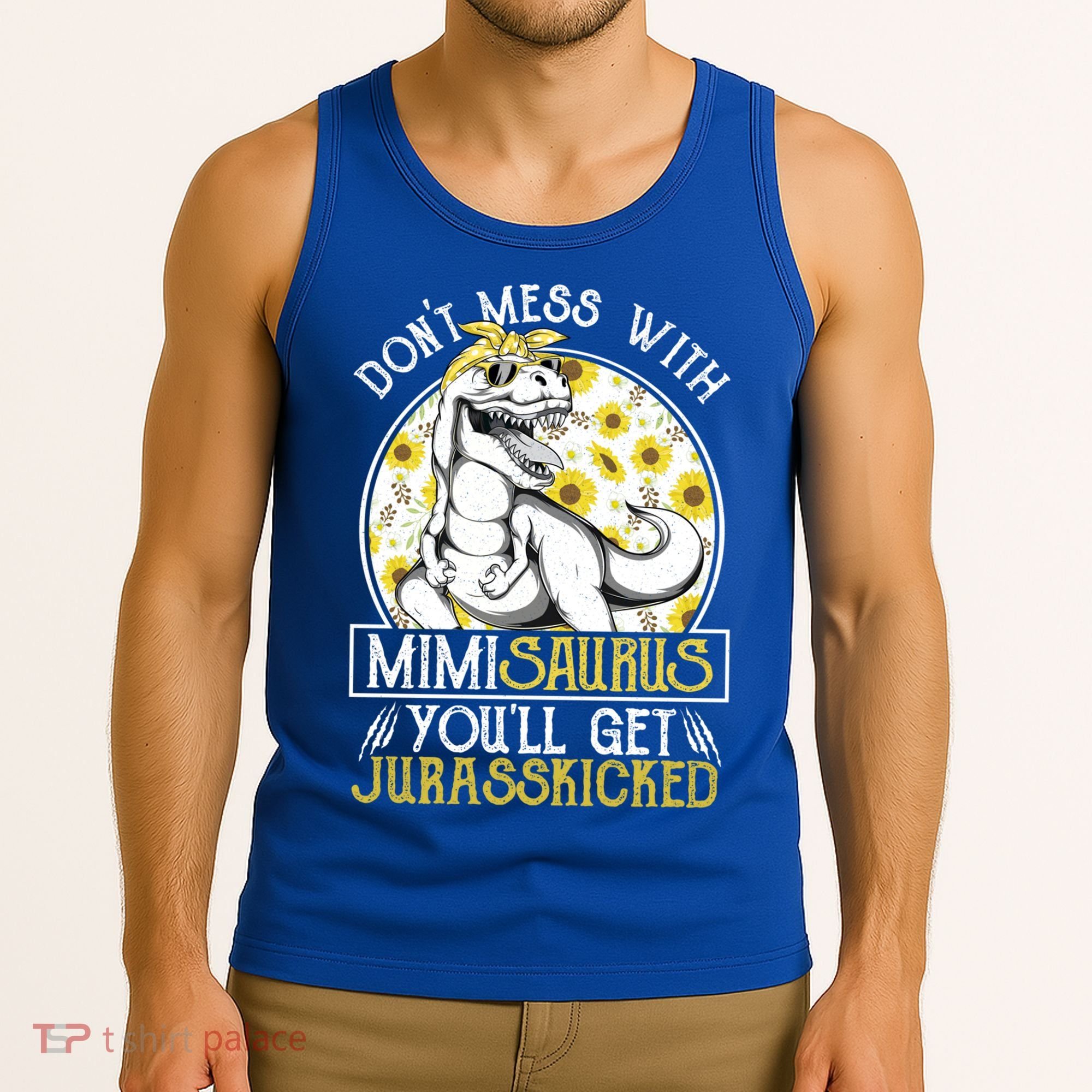 Mimi Saurus Jurasskicked Sunflower Grandma T Rex Gift Tank Top