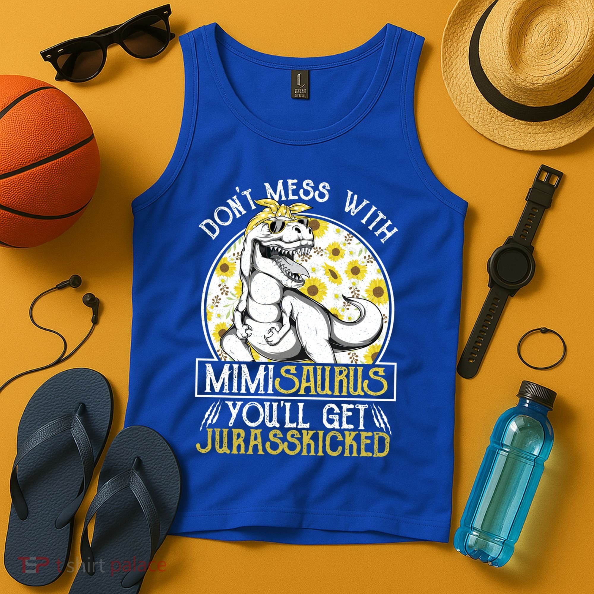 Mimi Saurus Jurasskicked Sunflower Grandma T Rex Gift Tank Top