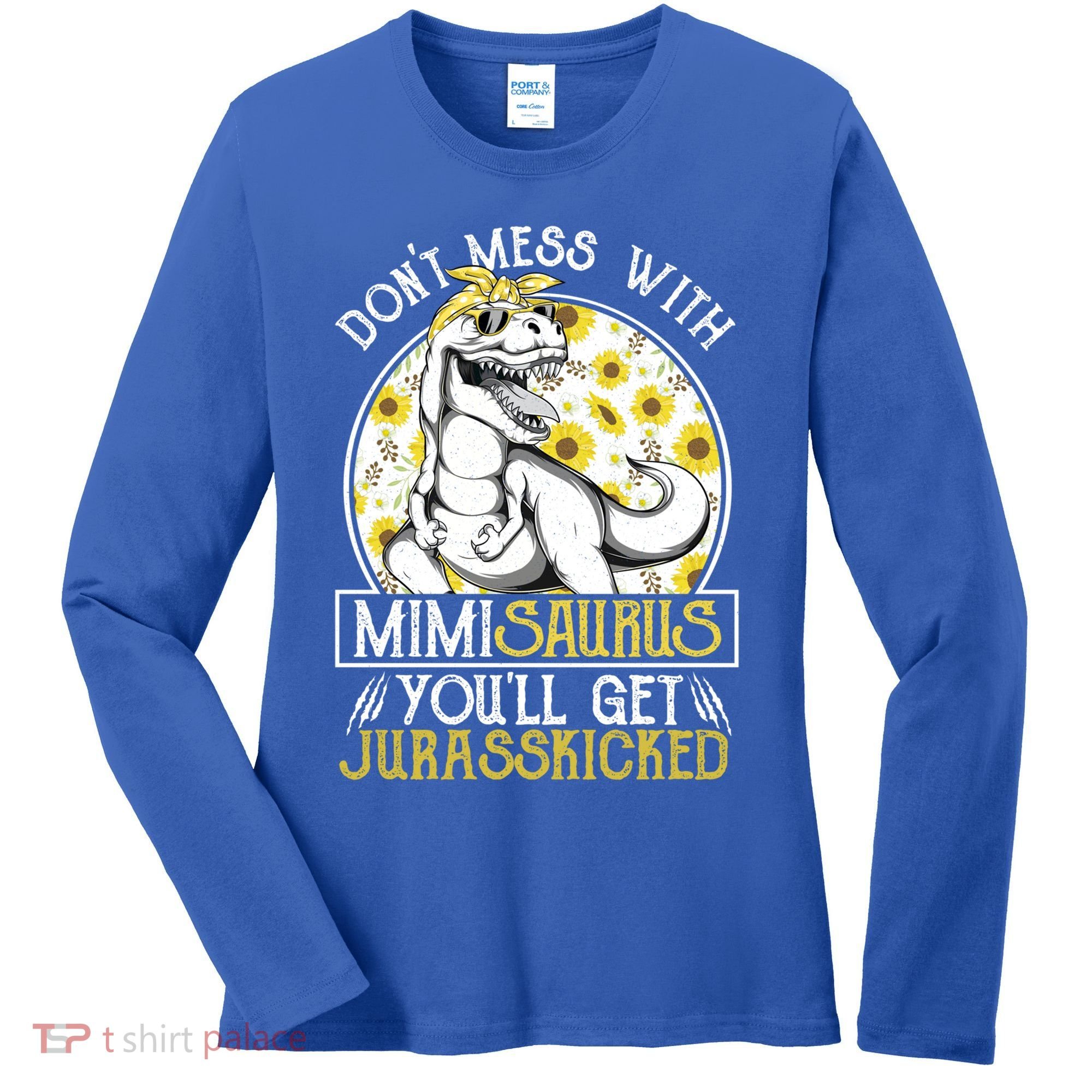 Mimi Saurus Jurasskicked Sunflower Grandma T Rex Gift Women's Long Sleeve Shirt
