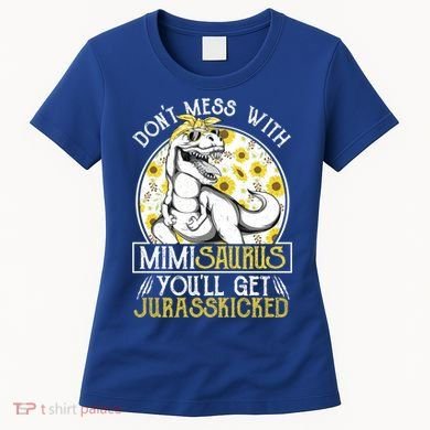 Mimi Saurus Jurasskicked Sunflower Grandma T Rex Gift Women's T-Shirt