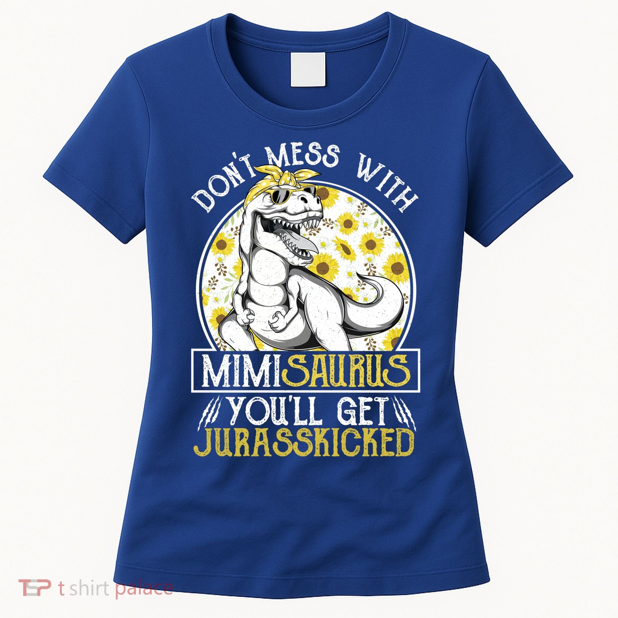 Mimi Saurus Jurasskicked Sunflower Grandma T Rex Gift Women's T-Shirt