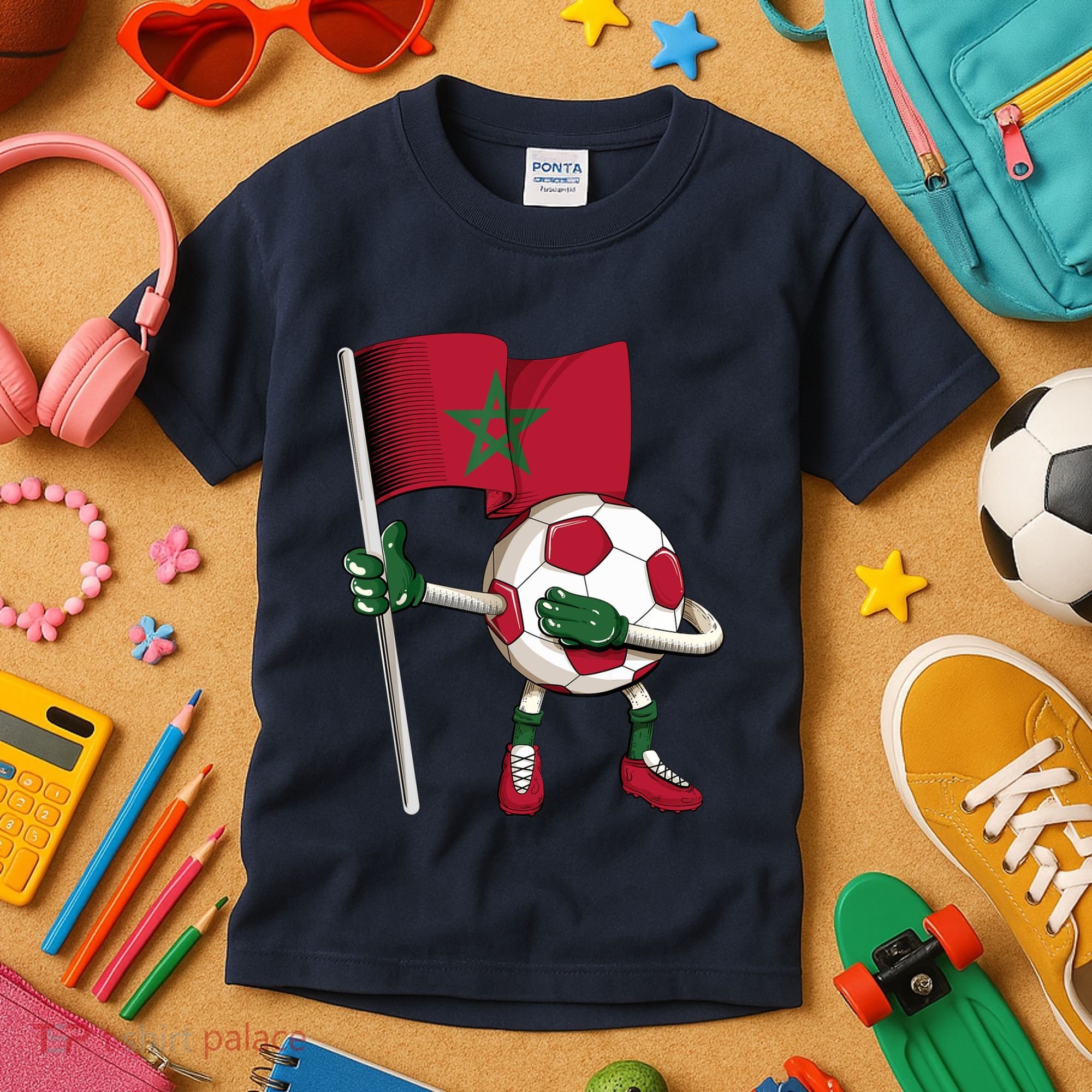 Morocco Soccer Jersey Moroccan Flag Football Dab Funny Kids T-Shirt