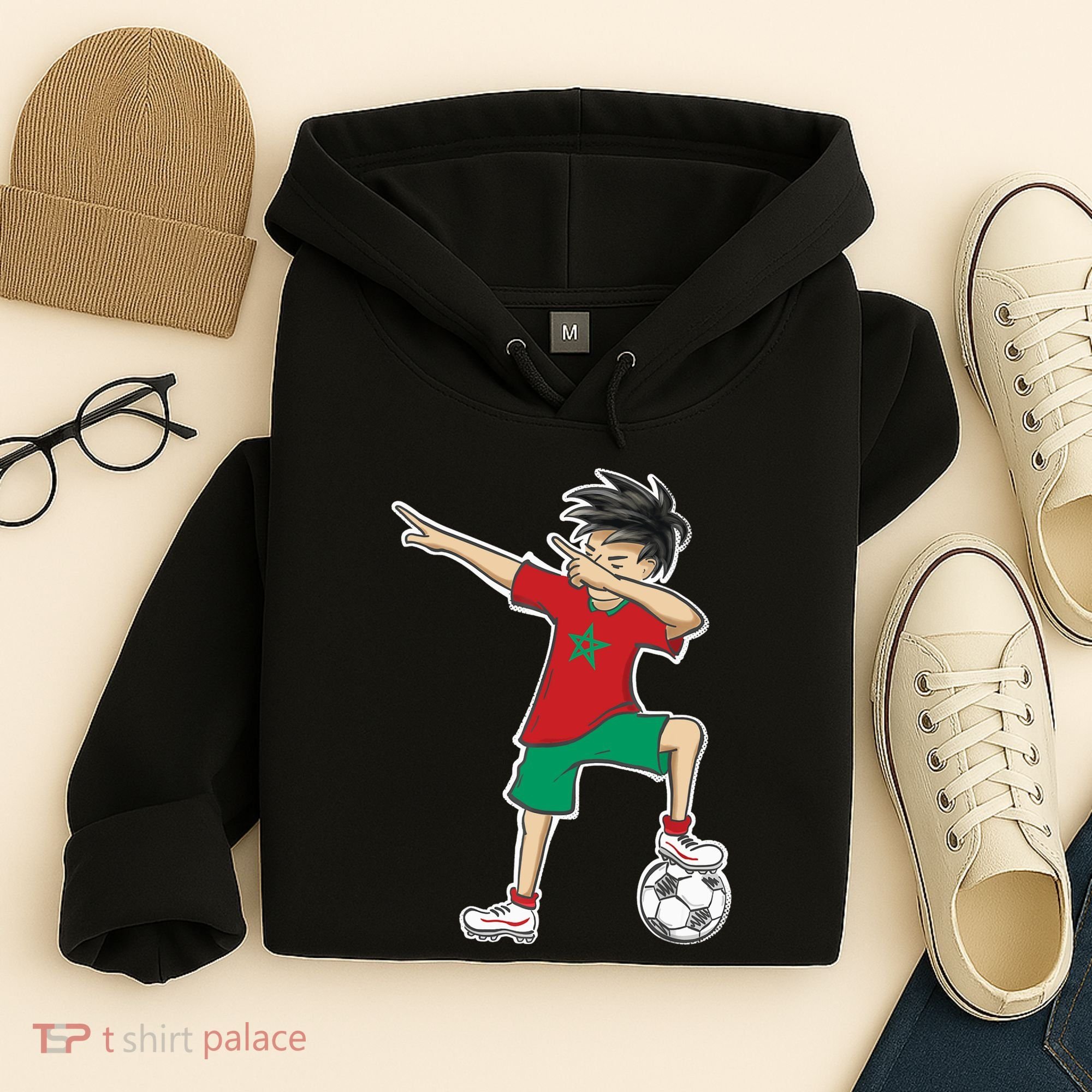 Morocco Soccer Jersey Dabbing Boy National Flag Hoodie