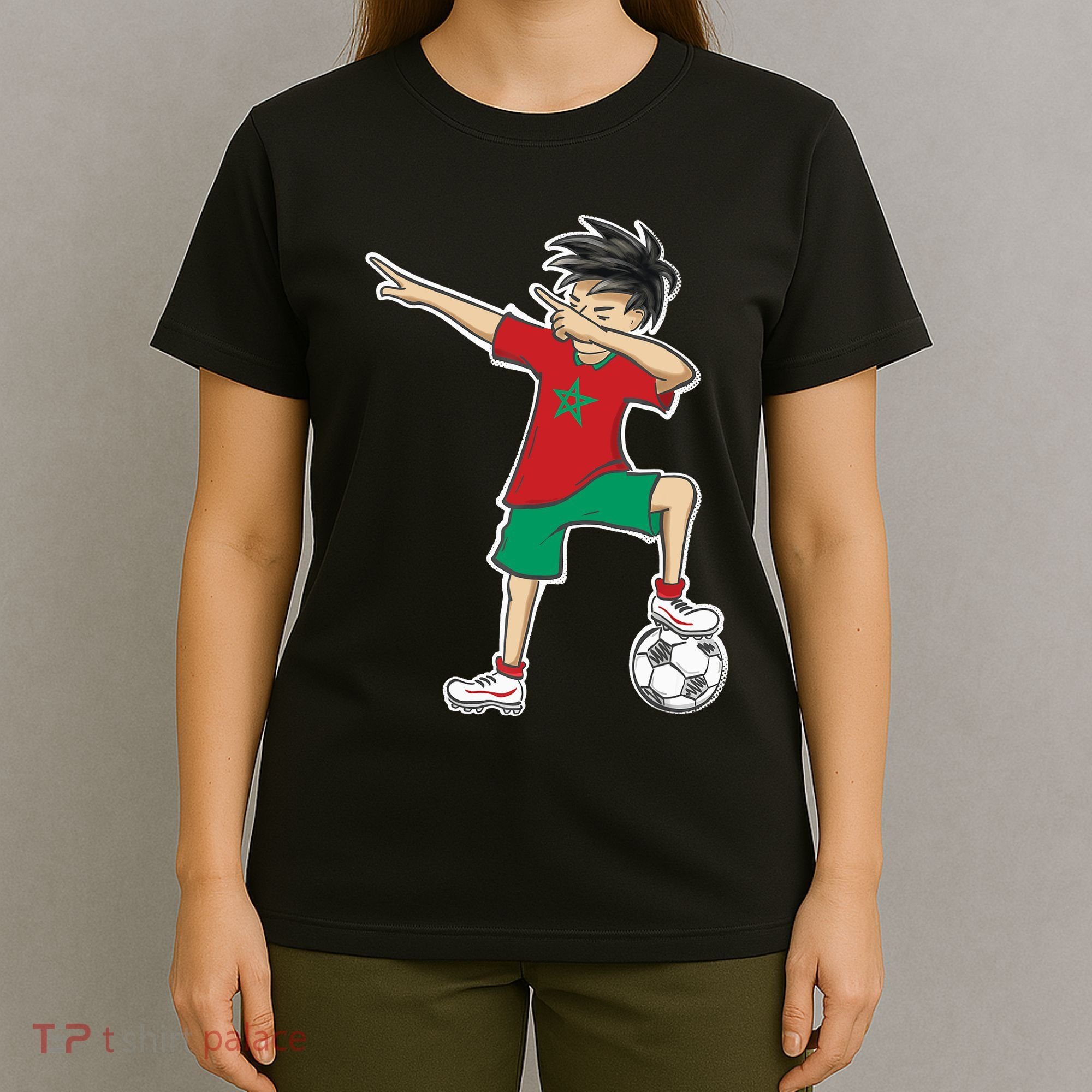 Morocco Soccer Jersey Dabbing Boy National Flag T-Shirt