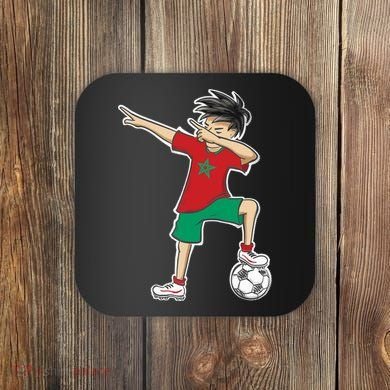 Morocco Soccer Jersey Dabbing Boy National Flag Coaster