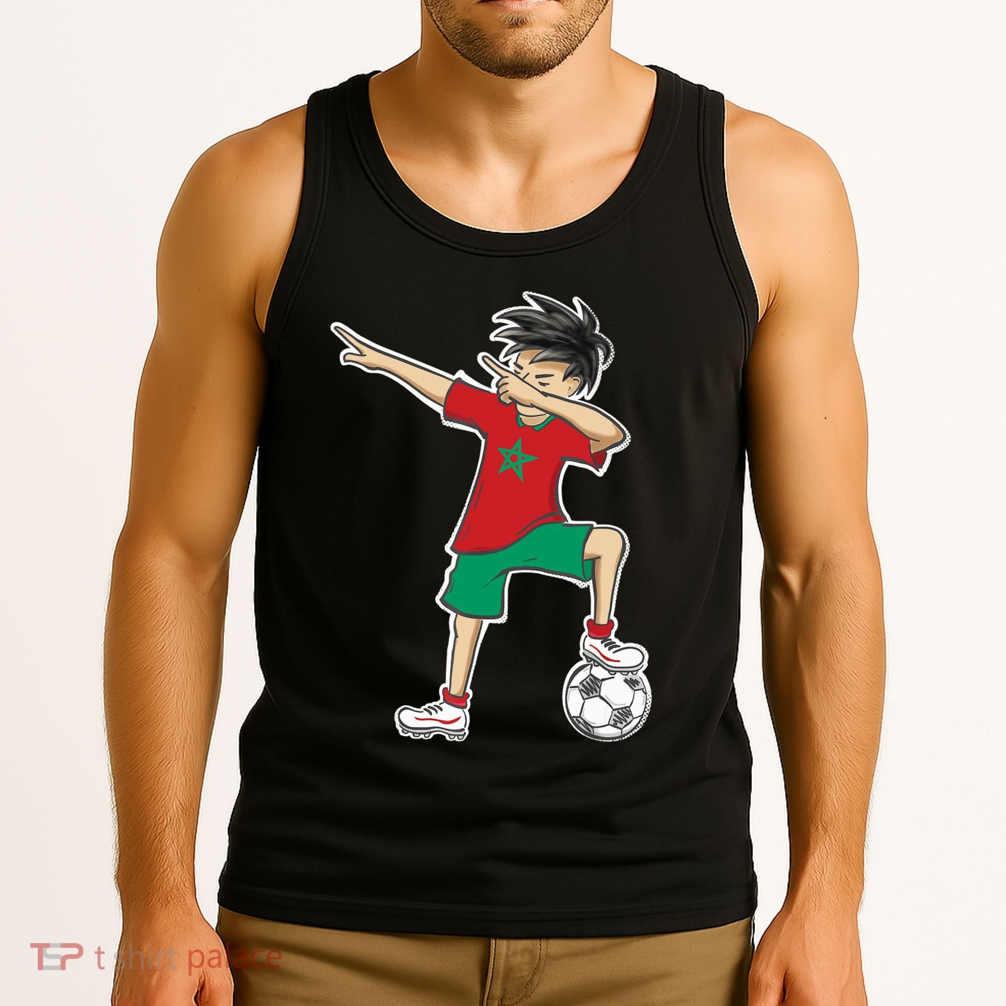Morocco Soccer Jersey Dabbing Boy National Flag Tank Top