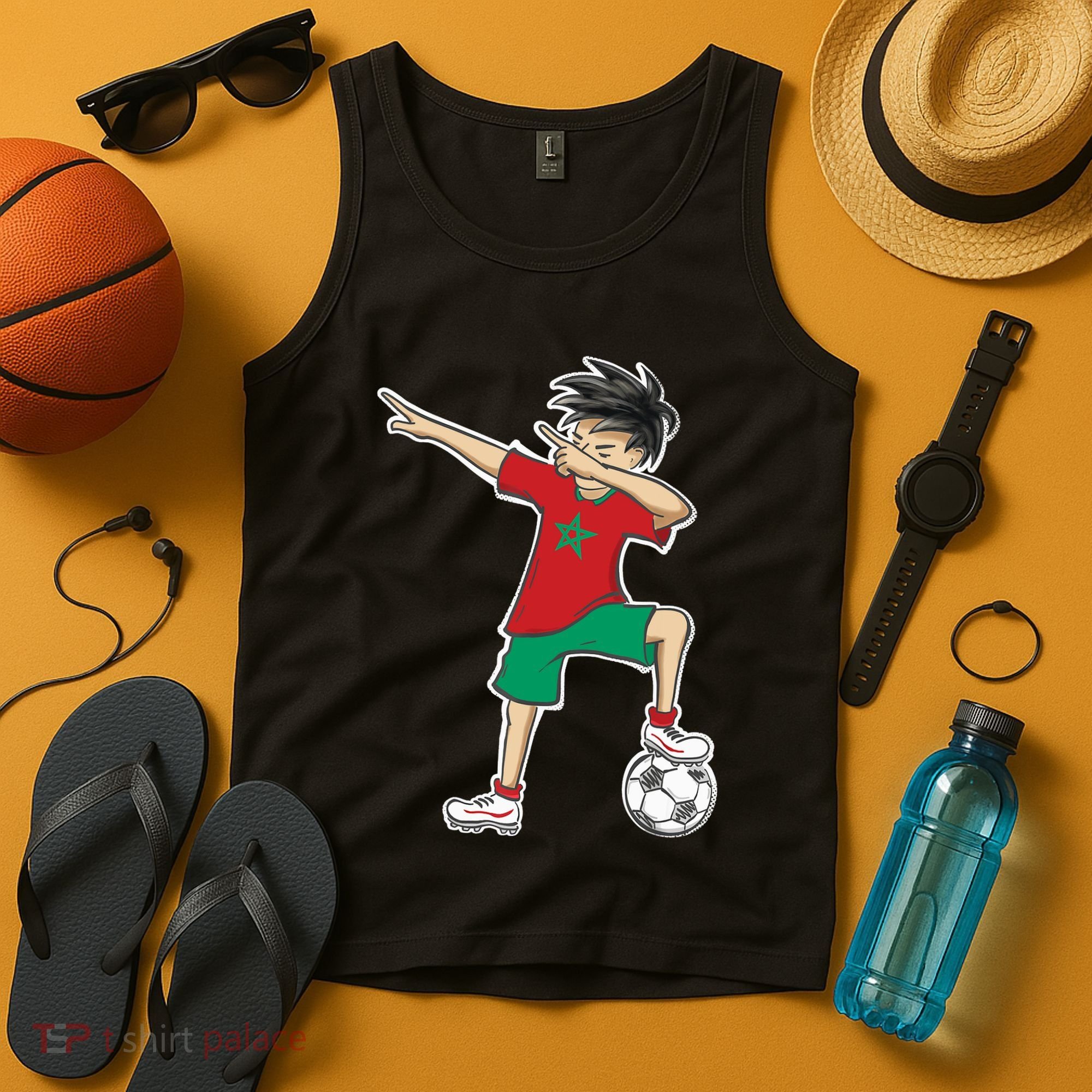 Morocco Soccer Jersey Dabbing Boy National Flag Tank Top