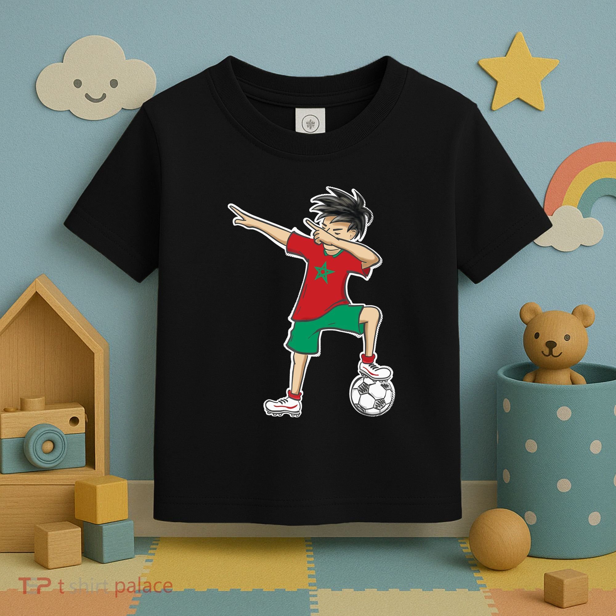 Morocco Soccer Jersey Dabbing Boy National Flag Toddler T-Shirt